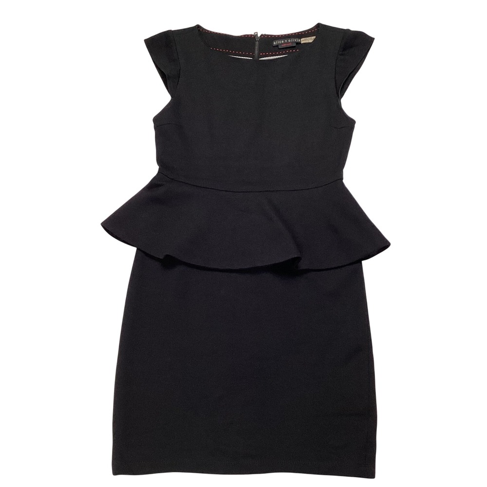 Alice Olivia Black Peplum Sheath Dress Cap Sleeve Cocktail Party Women Size 6